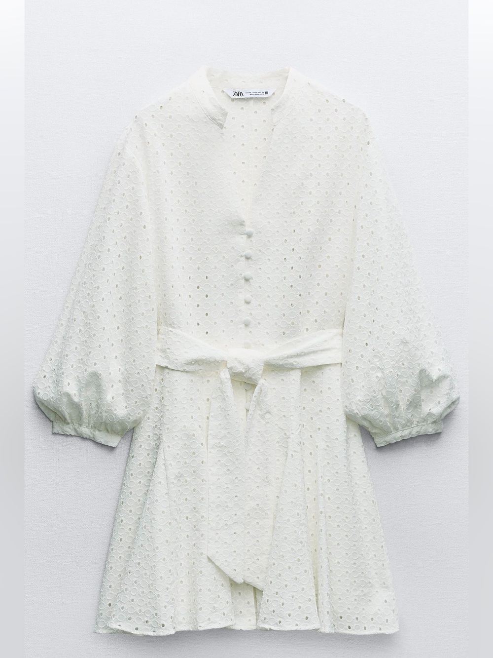 Zara White Short Dress With Openwork Embroidery